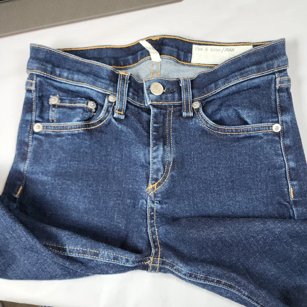 Rag & Bone High Rise Dark Wash Skinny Jeans Stretch Denim Size 26x30 - Picture 8 of 10